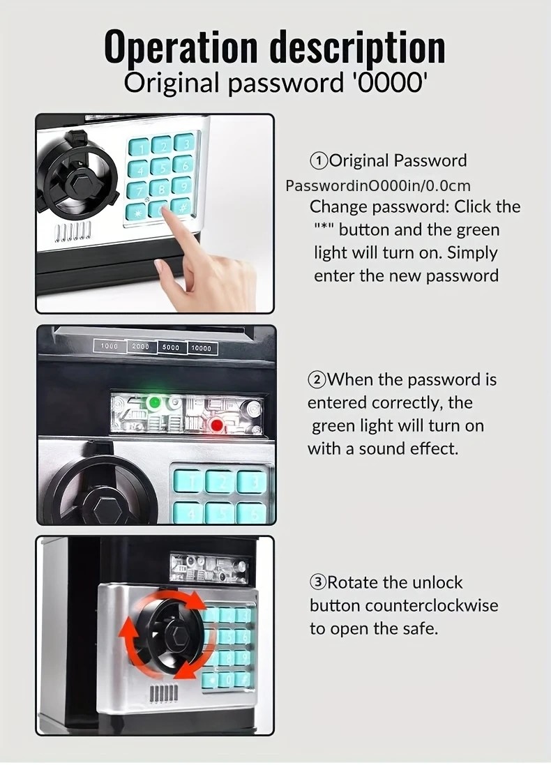 BLACK Children's Password Piggy Bank, Stores Coins & Paper Money, Auto Roll-Up, Sound & Light Interaction, Fosters Good Savings Habits. Battery Not Included โ image 4