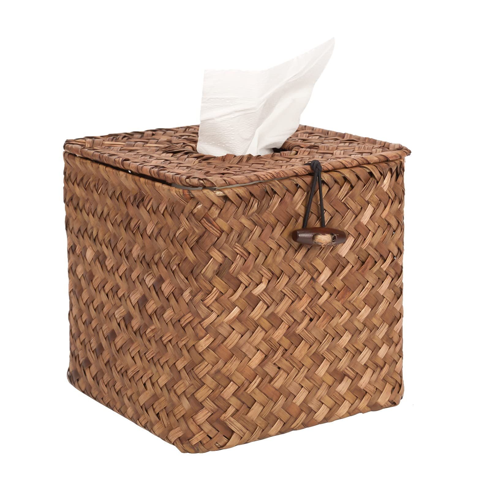 Woven Tissue Box Cover Square,Decorative Tissue Box Holder, Made of Natural Seagrass for Home Office Car Automotive Decoration