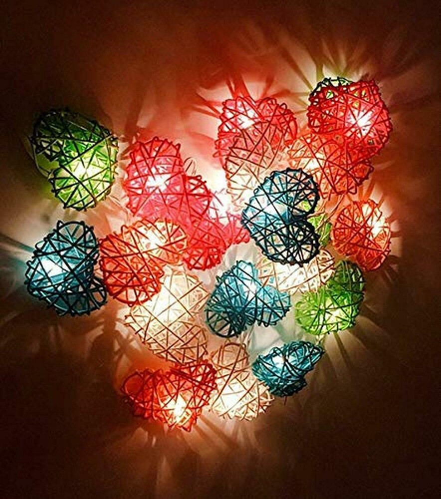 50 Rainbow 3D Hollowed Rattan Heart-Shaped 5M LONG String Fairy Lights, Battery (AA) Indoor & Outdoor Decorations Birthday Kids Celebration PartyRoom Table — image 2