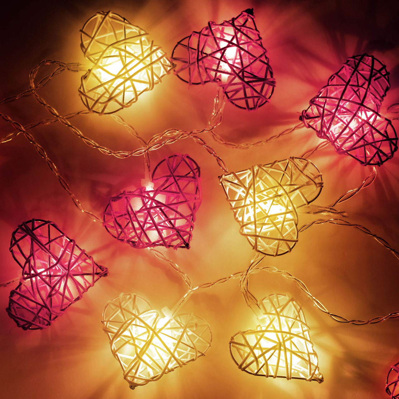 20 Red and White 3D Hollowed Rattan Heart-Shaped 3M String Fairy Lights, Battery (AA) Indoor & Outdoor Decorations Wedding Valentines Romantic Room โ image 6