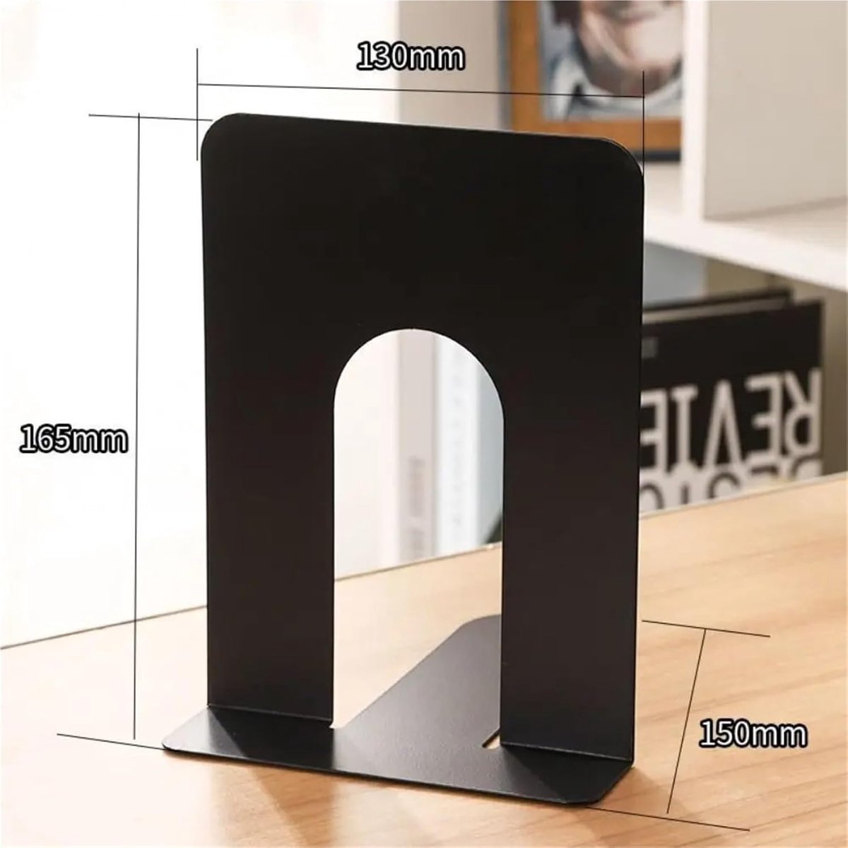 Bookends - Metal - Iron Bookshelves - Can be used to support books and organize your desk - 130mm * 150mm * 165mm - Black — image 3