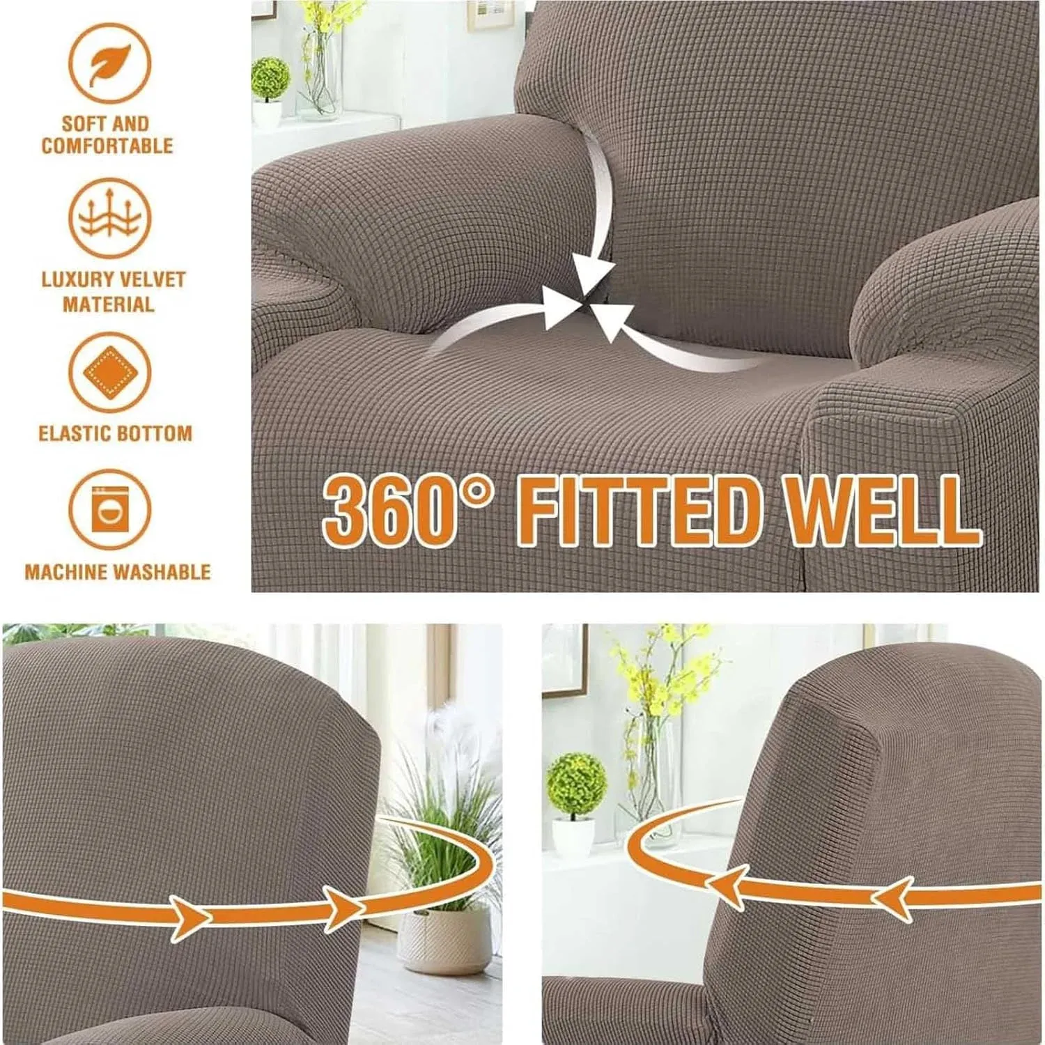 Recliner Slipcover High Stretch Jacquard Fabric with Side Pocket for Standard Power Lift Recliner Chair Brown, Letter G Option โ image 5