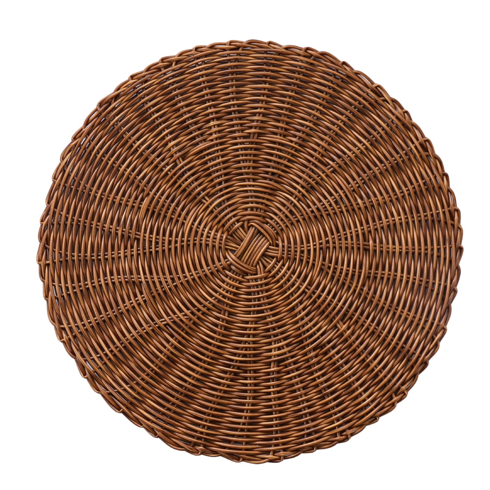Round Woven Placemats, Non Slip Heat Resistant Plastic Table Mats, Table Placemat For Household Use, Round Rattan Placemats, Brown, 35.6 cm