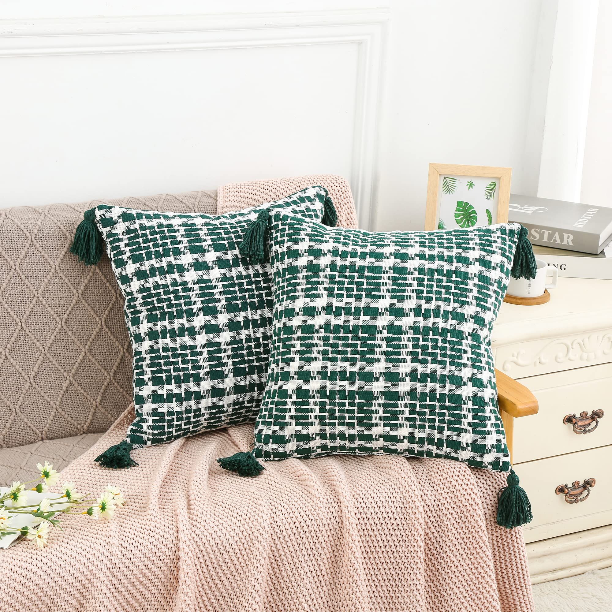 Decorative Throw Pillow Covers 18x18 Set of 2 for Couch Soft Farmhouse Cushion Shell for Living Room, Bedding, Sofa