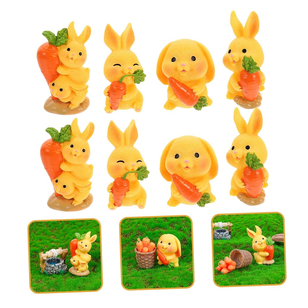 8Pcs Resin Craft Rabbit Miniatures Yellow Bunny Figurines for Home Garden Easter Decoration — image 6