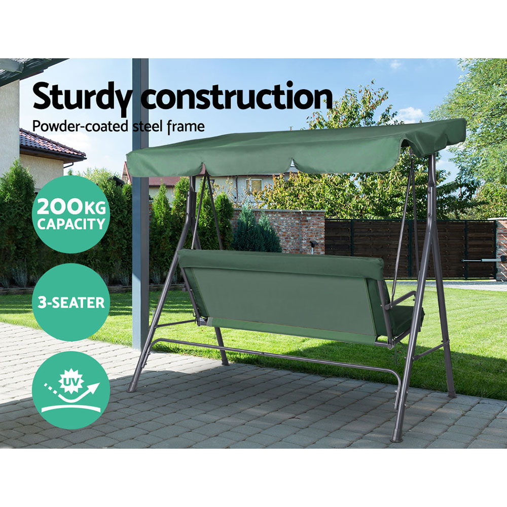 Gardeon Outdoor Swing Chair Garden Chair Bench Furniture Canopy 3 Seater Green โ image 6