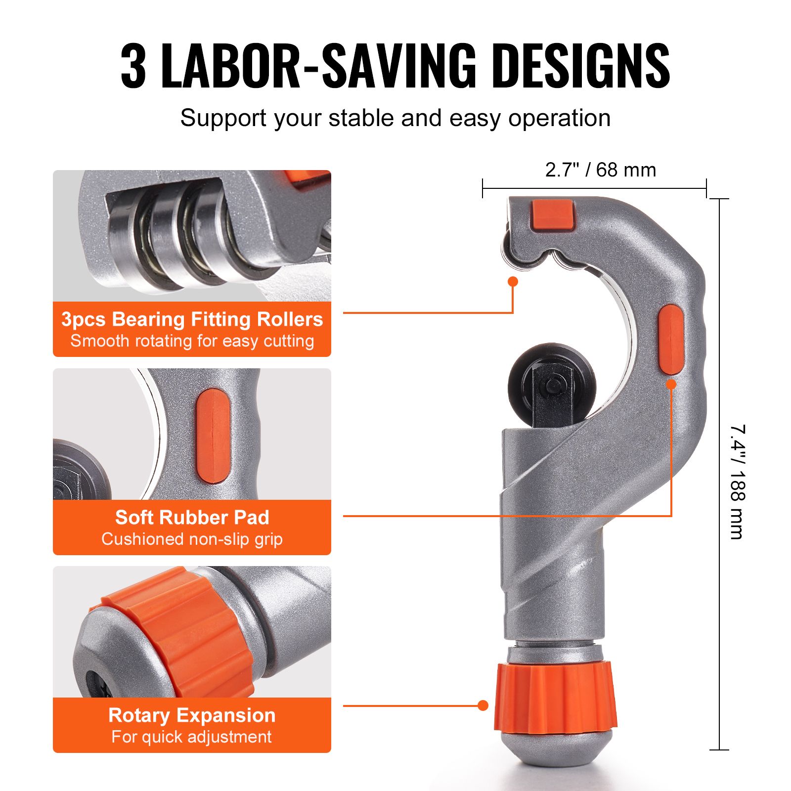 3PCS Tubing Cutter Set, 3/16"-2" O.D. Copper Pipe Cutter, 1/8"-7/8" O.D. Mini Tube Cutter and Deburring Tool, Heavy Duty Pipe Cutter Set for Copper, Aluminum โ image 3