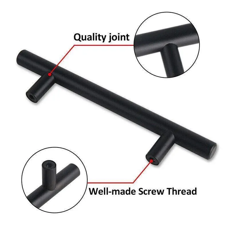 1pcs Black Kitchen Cabinet Door Handles Matte Black Stainless Steel Door Drawer Pull T Bar - 100mm/64mm โ image 4