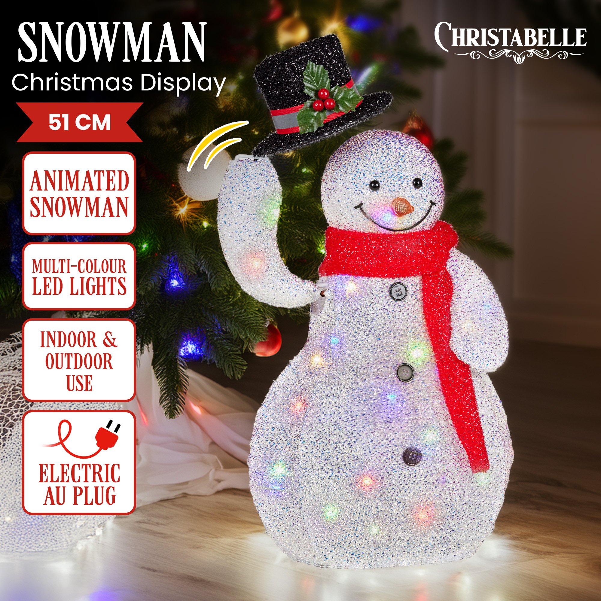 Christabelle 51cm Animated Snowman Christmas Display Decoration Led Lights Xmas โ image 2