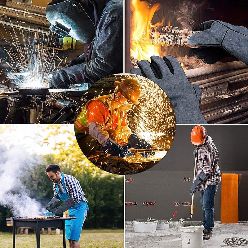 Grey and black gloves 350℃ Heat Fire Resistant Welding BBQ Grill Gloves Oven Fireplace Welder Gloves for Men Women — image 5