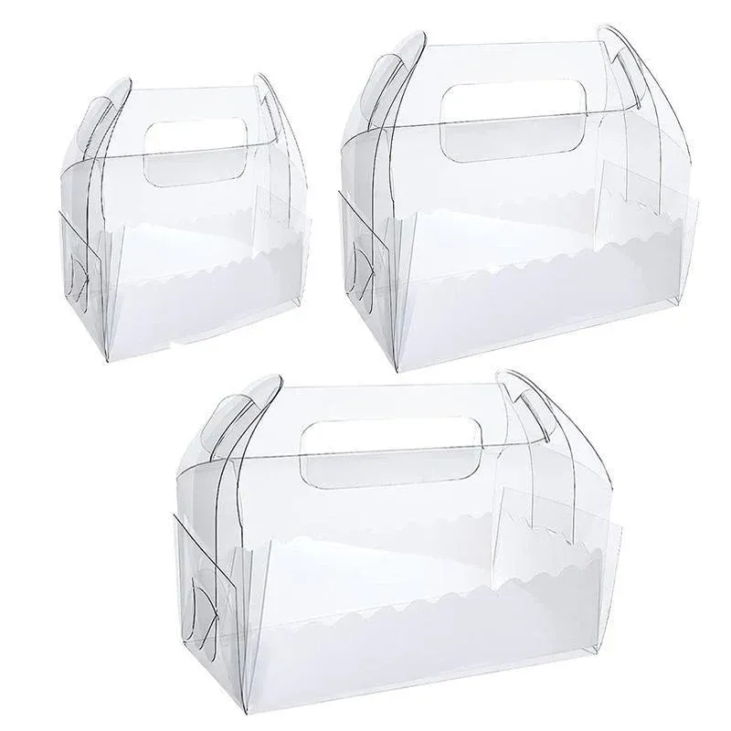 50PCS Portable Pastry Boxes Portable Cake Box Paper Cookie Boxes Sandwich Box - S-Transparent+White inner tray — image 3