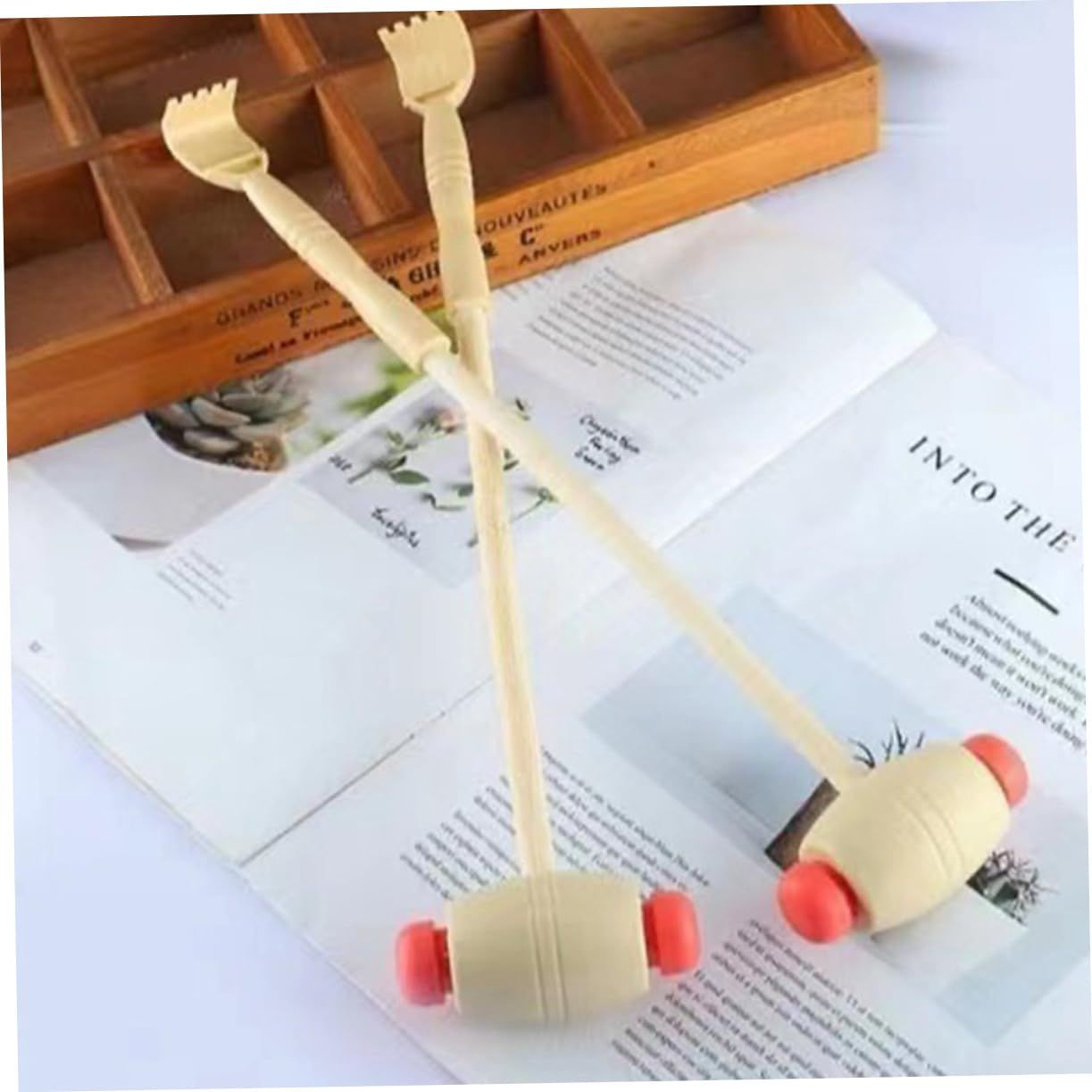2pcs，Backstick, back scraper, wood massager tool, fitness hammer, portable wood back scraper, no need for knocking on the back — image 4