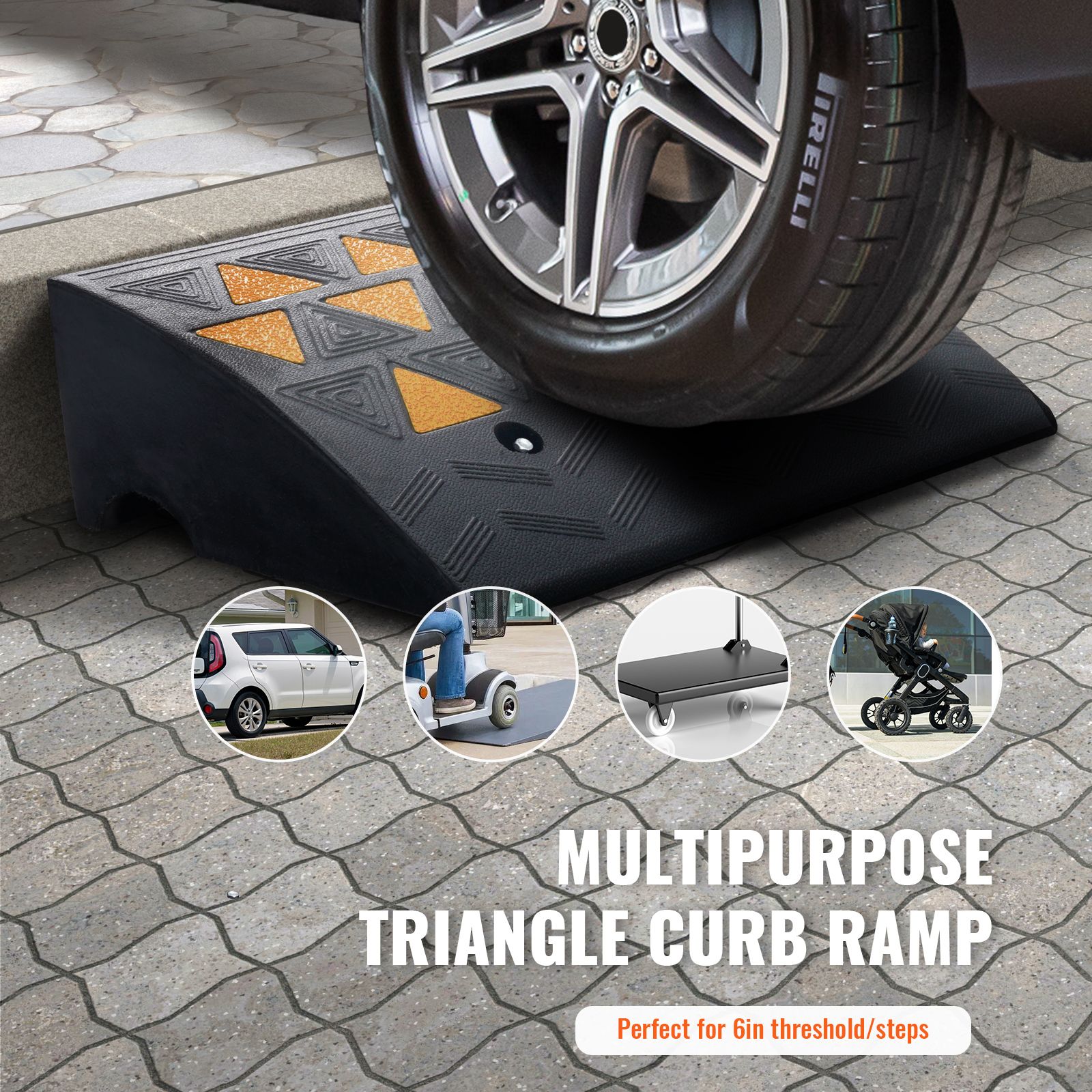 Rubber Curb Ramp 15.2 cm Rise Height Sidewalk Curb Ramp, 37 cm Width 49.1 cm Length Driveway Ramp for Curb, 15T Heavy Duty Rubber Ramp for Forklifts, Trucks โ image 2