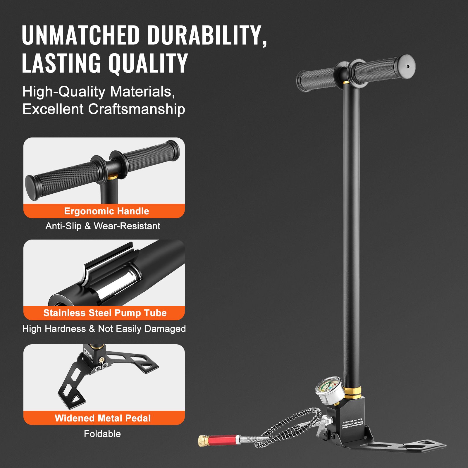 PCP Hand Pump, 3 Stage, 30Mpa 4500 PSI High Pressure PCP Air Rifile Filling Stirrup Pump with Oil-Moisture Filter Pressure Gauge, Stainless Steel for Airguns โ image 4