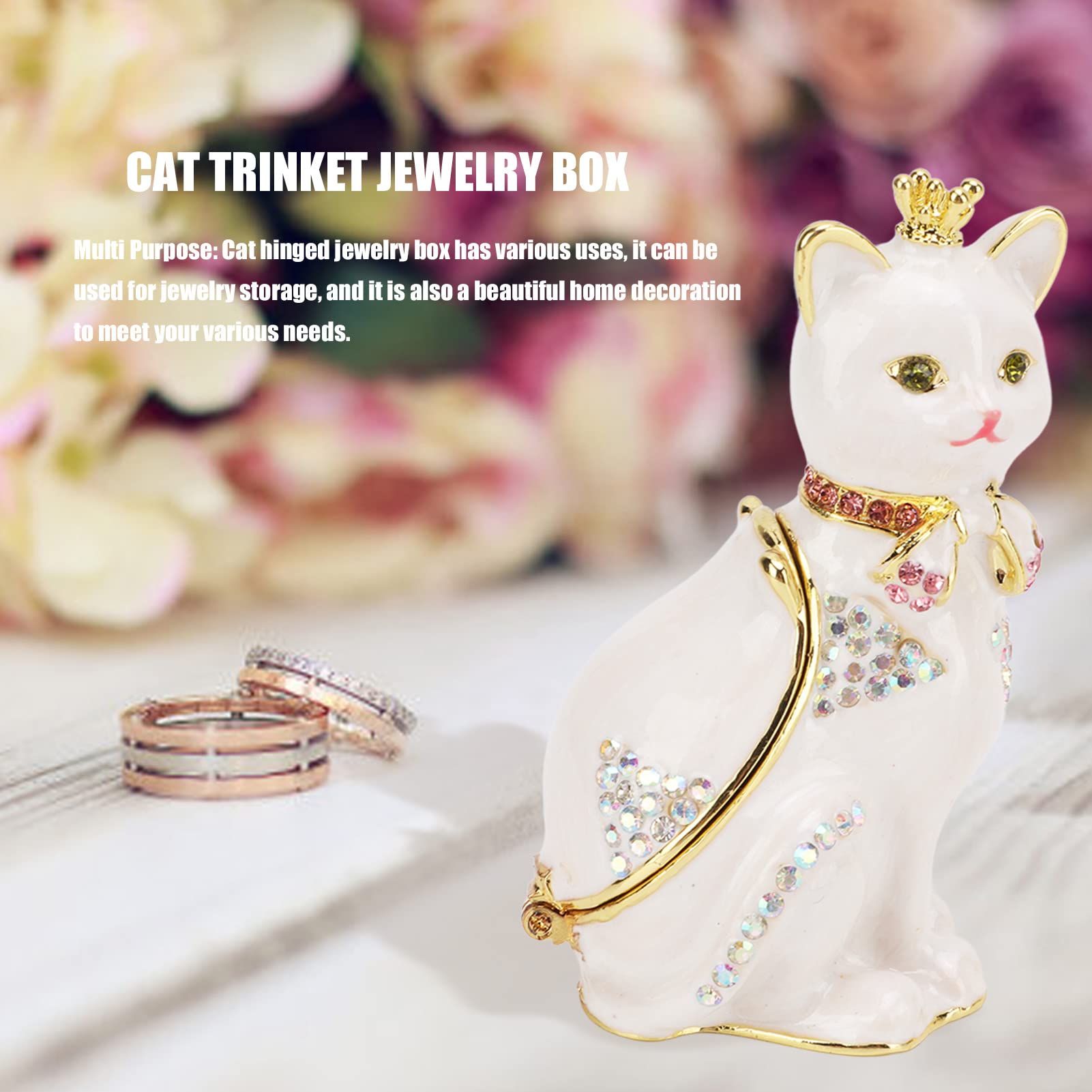 Enameled Trinket Box, Hand Painted Enameled Cat Jewelry Box with Sparkling Rhinestones for Home Office Decor โ image 3