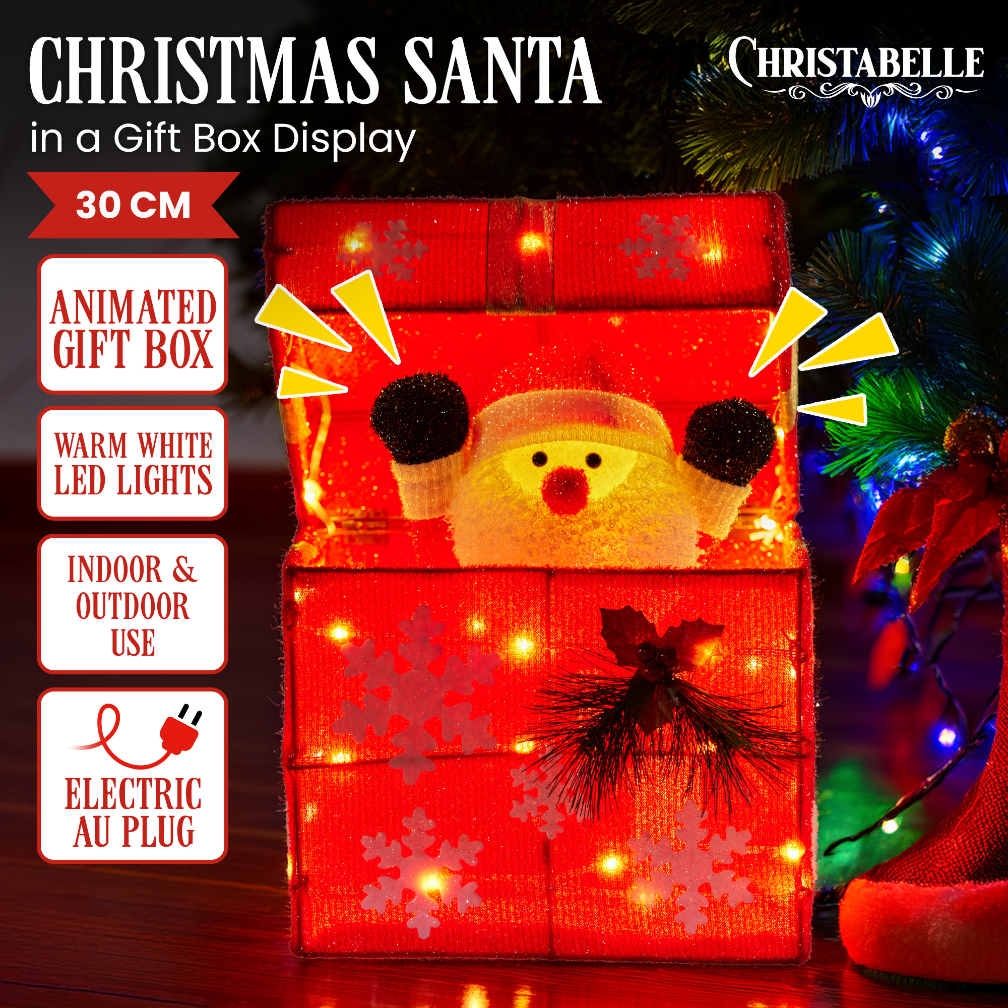 Christabelle Animated Santa Gift Box Led Christmas Tree Decoration Xmas Ornament — image 2
