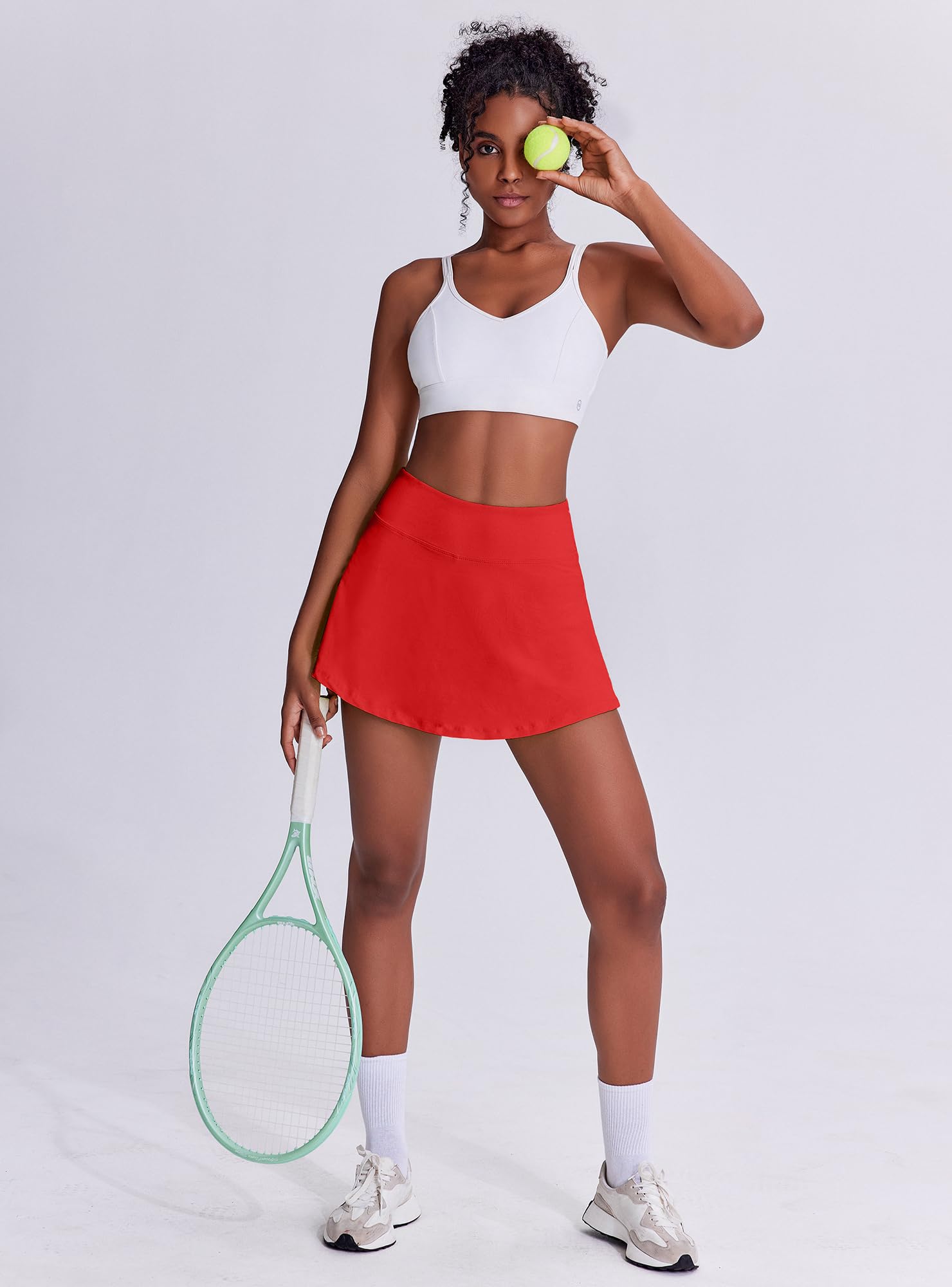 Women's Tennis Skirt with Pockets & Built-in Shorts – High-Waisted Golf Running Skort for Active Lifestyle, Sporty Fitness Wear (Red,S) — image 3