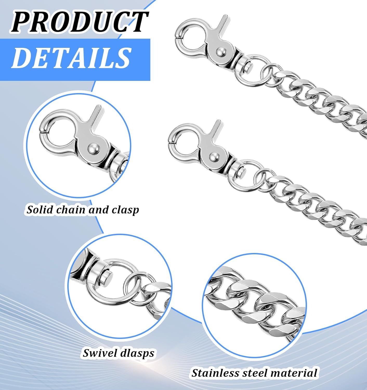 Pants Chain, Silver Durable Pants Chain Belt Wallet Chains for Men & Women Heavy Duty Metal Biker Clothing Jeans Chains Perfect for Jeans, Hip-Hop Punk Style — image 3