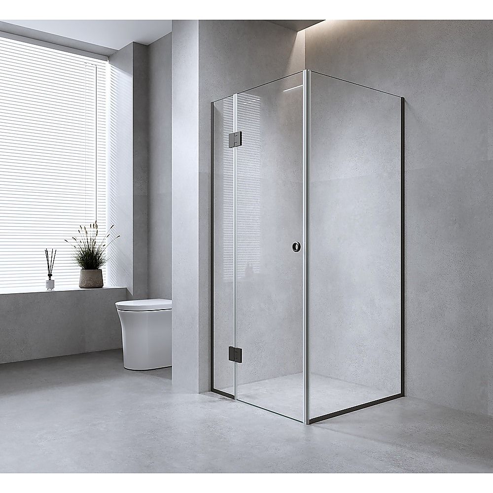 120x90cm Corner Frameless Shower Screen – Gold Wall Channel with Brass Hinges for Elegant Bathrooms — image 2