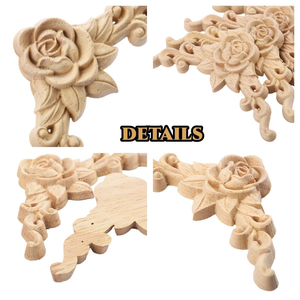 4pcs Handmade Carved Unpainted Corner Decoration for Home Wall Door Bed Cabinet Cupboard Funiture Door Cabinet Retro Rose Pattern โ image 2