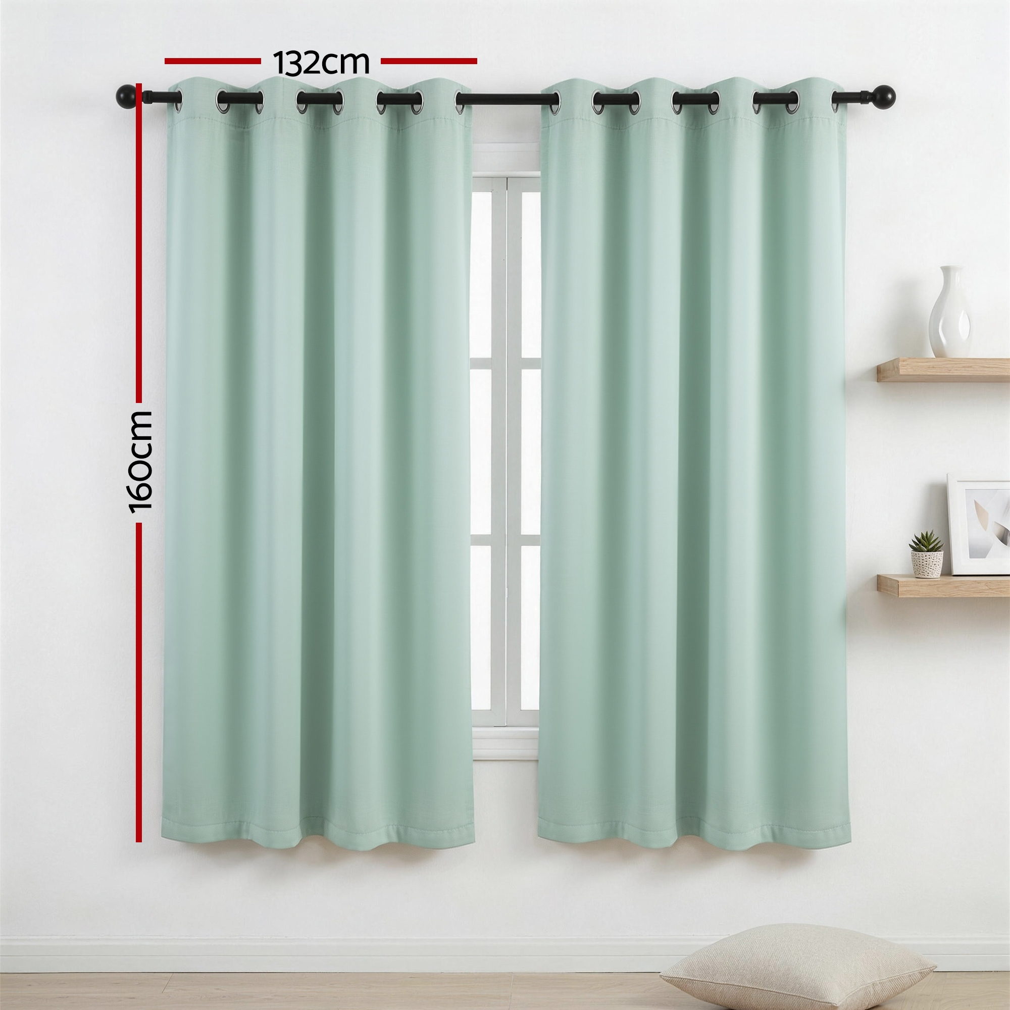 Artiss Blockout Curtains 2X 132x160cm Thermal Insulated Eyelet Drapes Green โ image 3