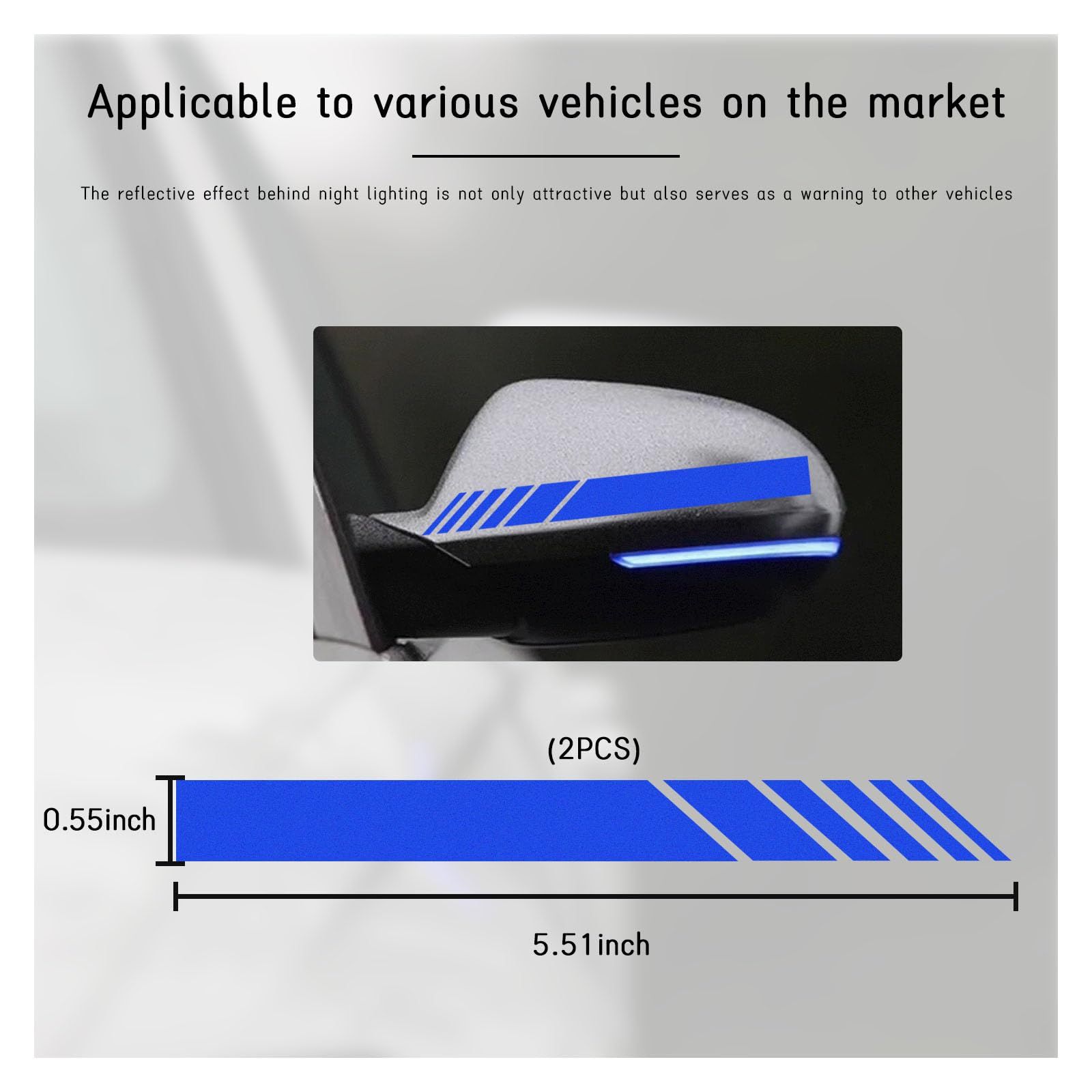 2PCS Car Rear View Mirror Stickers, Waterproof Auto Side Rearview Mirrors Decal Stripes, Universal Anti-Collision Striped (Blue) — image 5