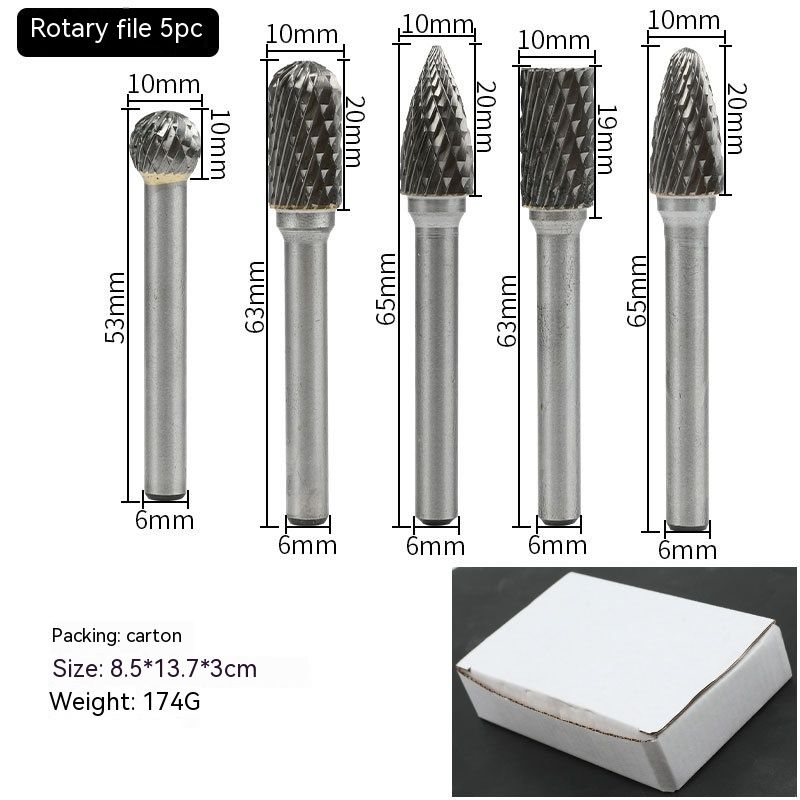 5 PCS Double Cut Tungsten Carbide Rotary Burrs Head Size Die Grinder Bits for Drilling Polishing Carving Engraving by