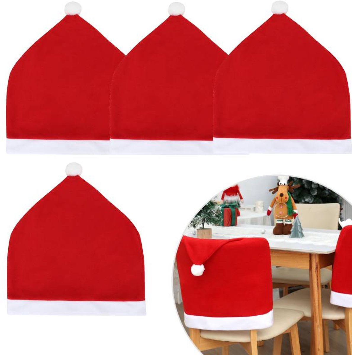 Chair Covers - 4 pieces - Christmas chair covers - Red chair covers - Christmas decorations
