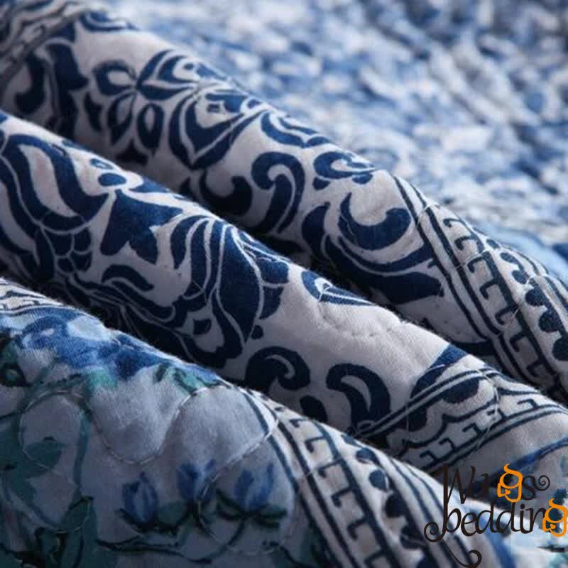 Boho Blue Quilted Coverlet & Pillow Set: Vibrant, Cozy Elegance - king โ image 5