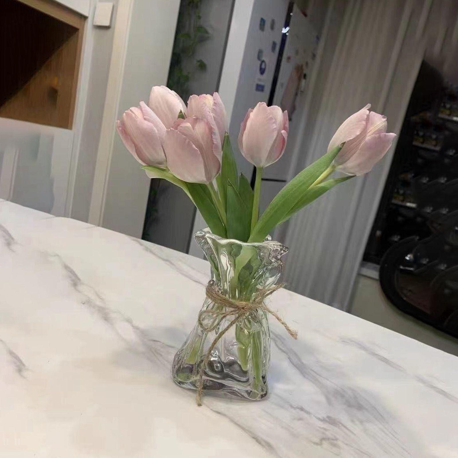 Pleated Glass Vase Light Luxury Hydroponic Vase Living Room Dining Table Dried Flower Vase Flower Arrangement Ornaments — image 3
