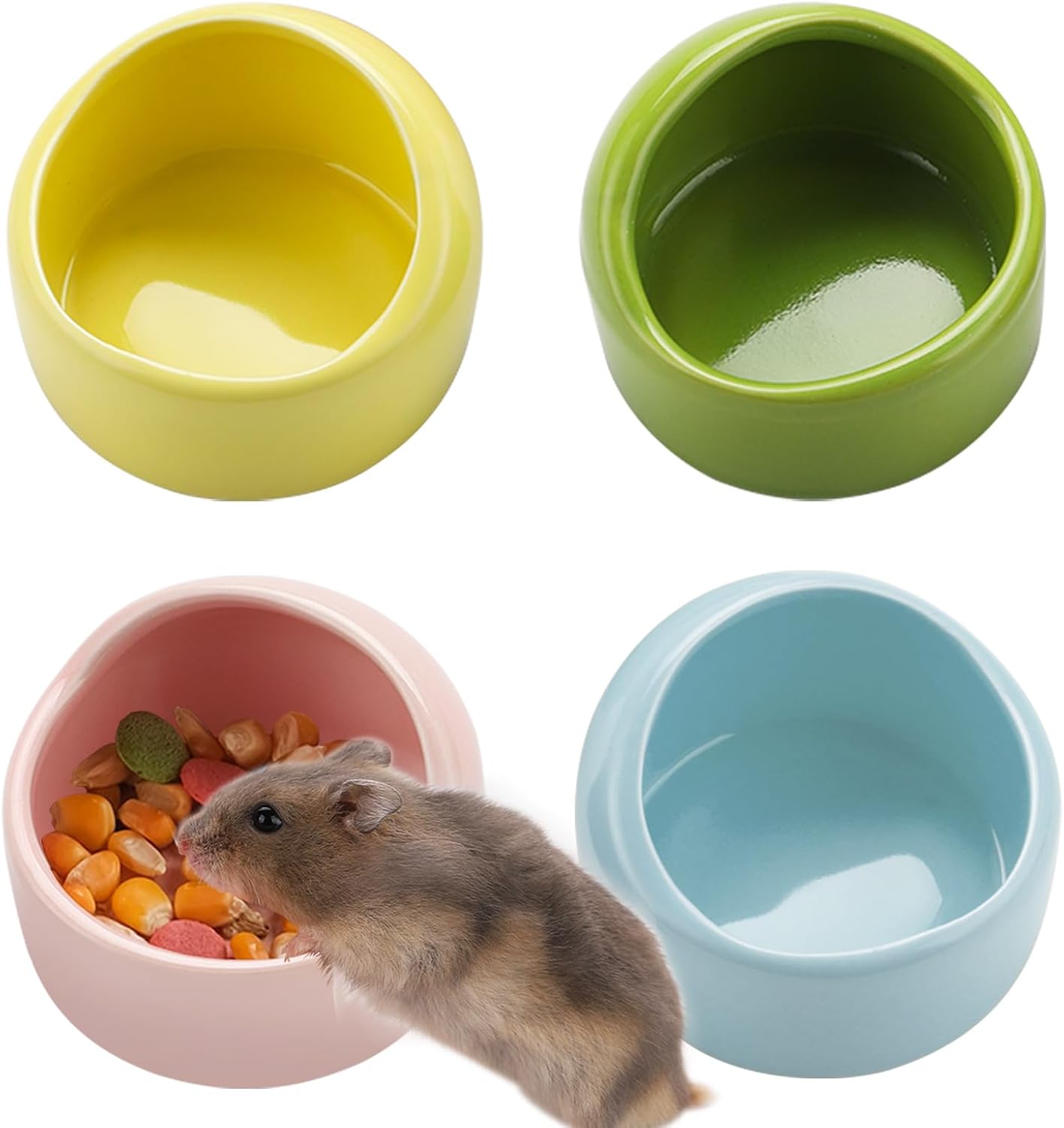 4 Pack Small Hamster Food Bowl Ceramic Guinea Pig Food Dish No Spill Hamster Food and Water Bowl Small Animal Food Bowl for Chinchilla Hedgehog Hamster Gerbil