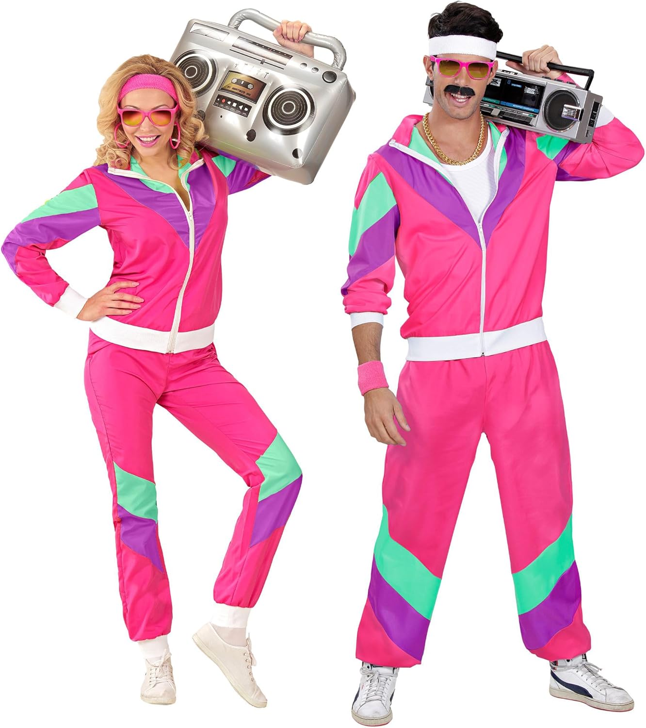 Widmann - Costume Jogging Pants Pink 80s Outfit Jogging Suit Carnival Costume, Multicolored XL