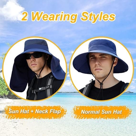 UV Protection Foldable Sun Hat with Neck Protection, Fishing and Hiking Cap, Dark Blue โ image 6
