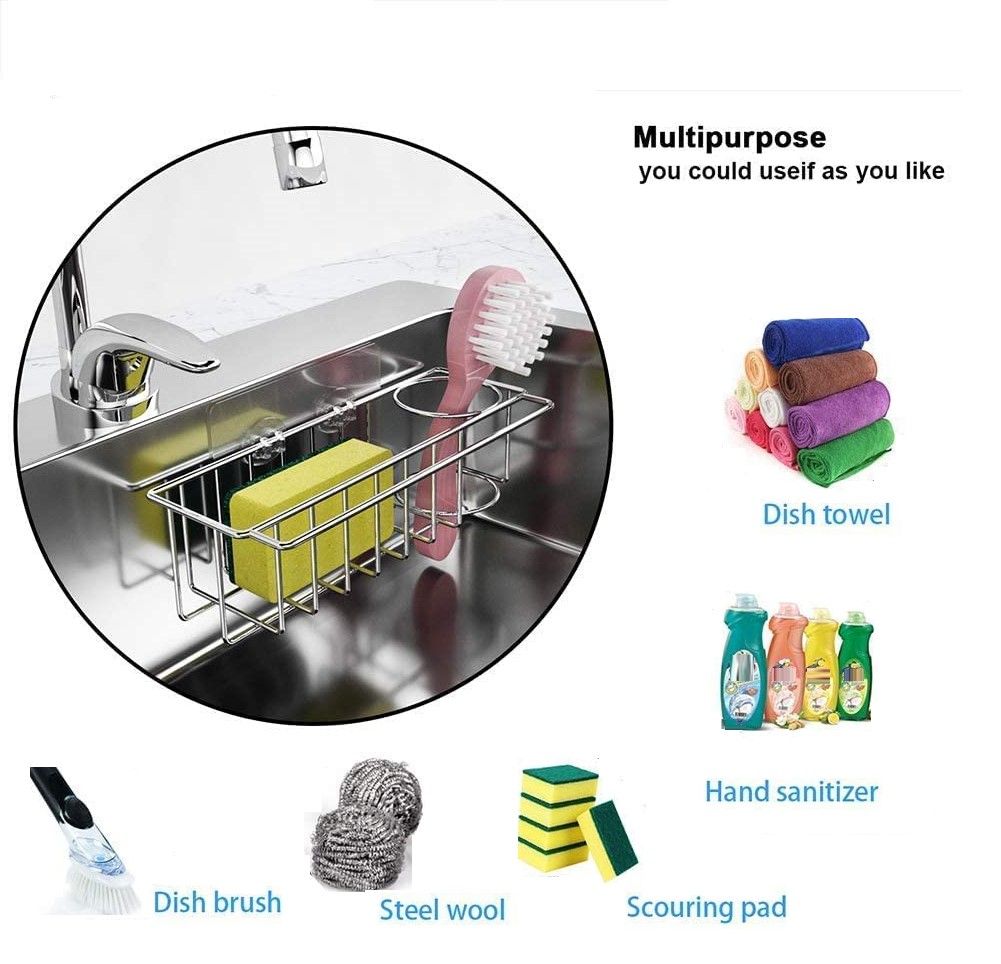 3-in-1 Adhesive Stainless Steel Sink Caddy Organizer Storage for Kitchen Rustproof โ image 5