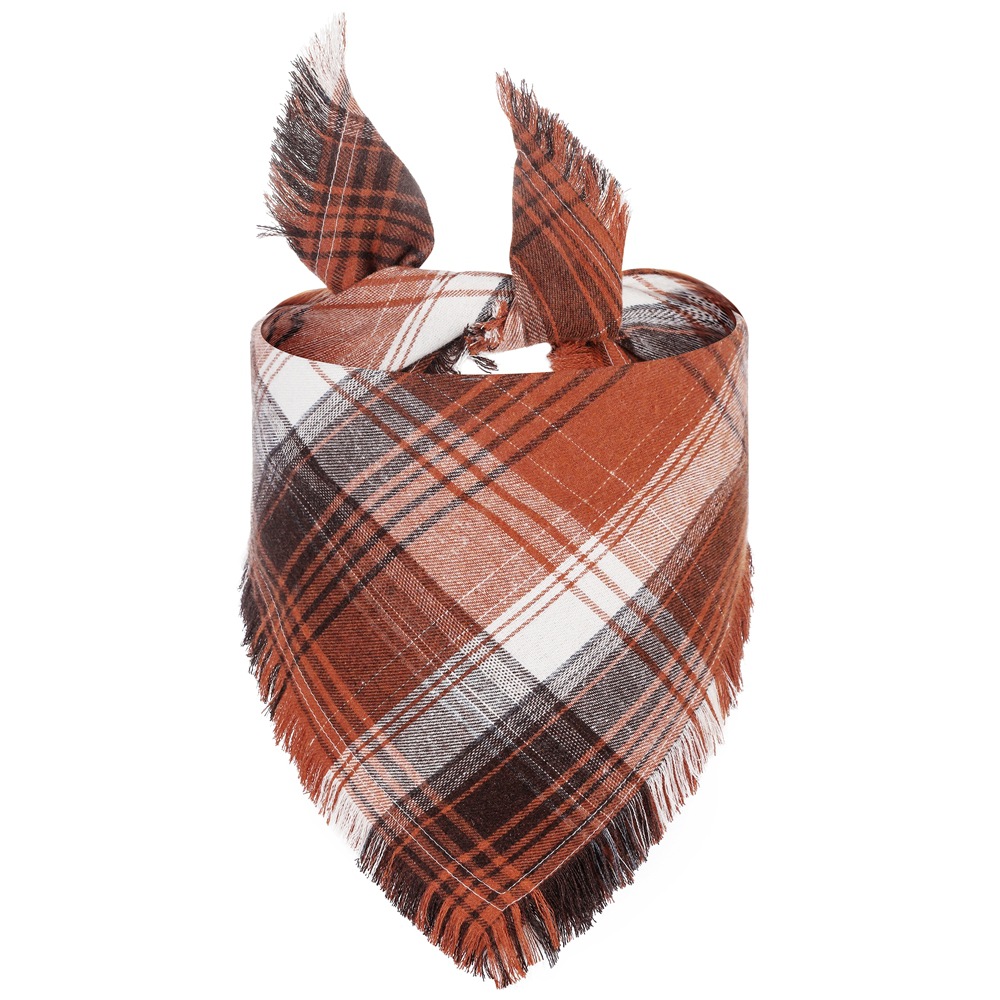 Red, Black and White M 65 × 45 × 45cm Thanksgiving Plaid Dog Bandana 2-Pack - Festive Tassel Triangle Scarf for Pets