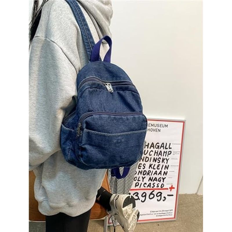 Vintage Denim Laptop Backpack Casual Canvas Daypack Handbag Purse Lightweight Rucksack Shoulder Bag,Adjustable shoulder straps