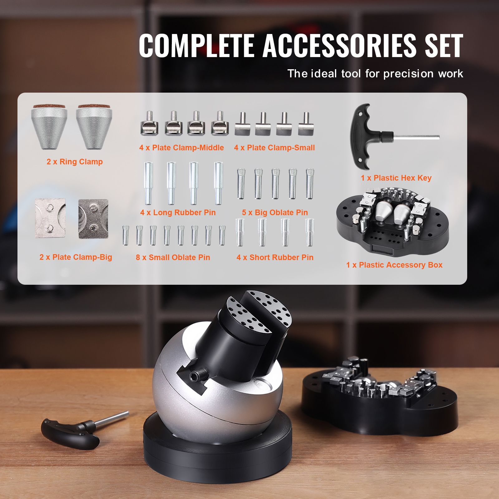 Engraving Block 5 inch Ball Vise Setting Jewelry Ball Vise Engraving with 34PCS Attachment and Rubber Base — image 3