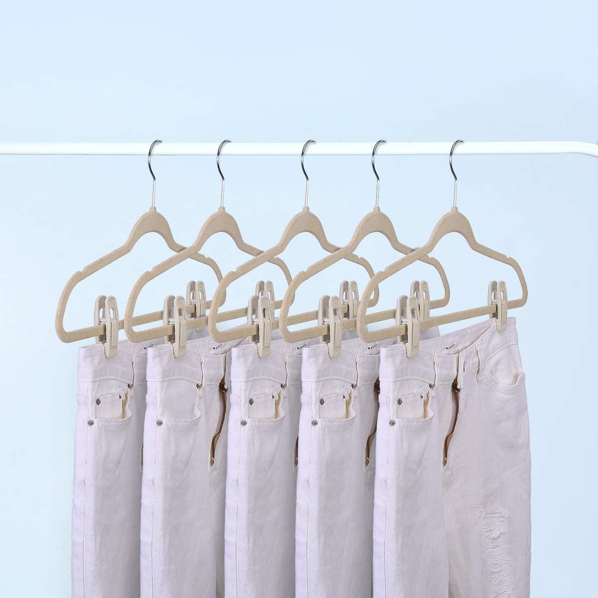 Velvet Hangers - Strong Finger Clips for Thin Pants (20pc, Beige) โ image 6
