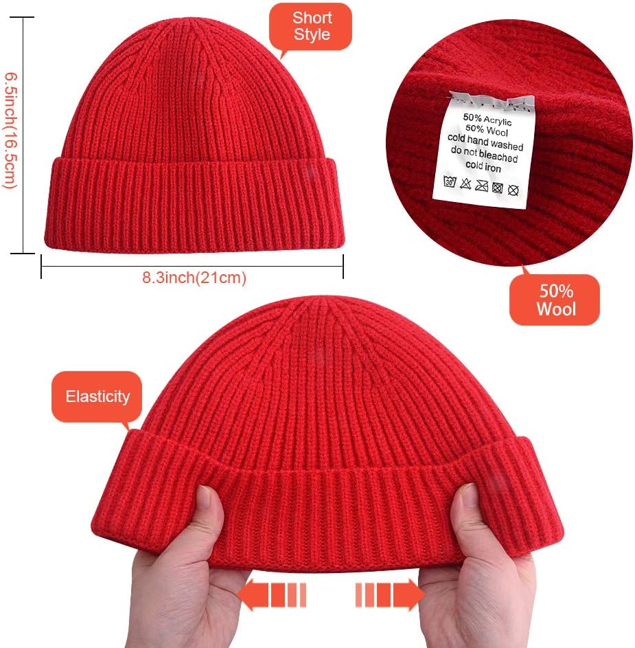 Short Fisherman Beanie for Men Women, Swag Wool Knit Cuff Trawler Skullcap,Winter Warm Hats — image 4