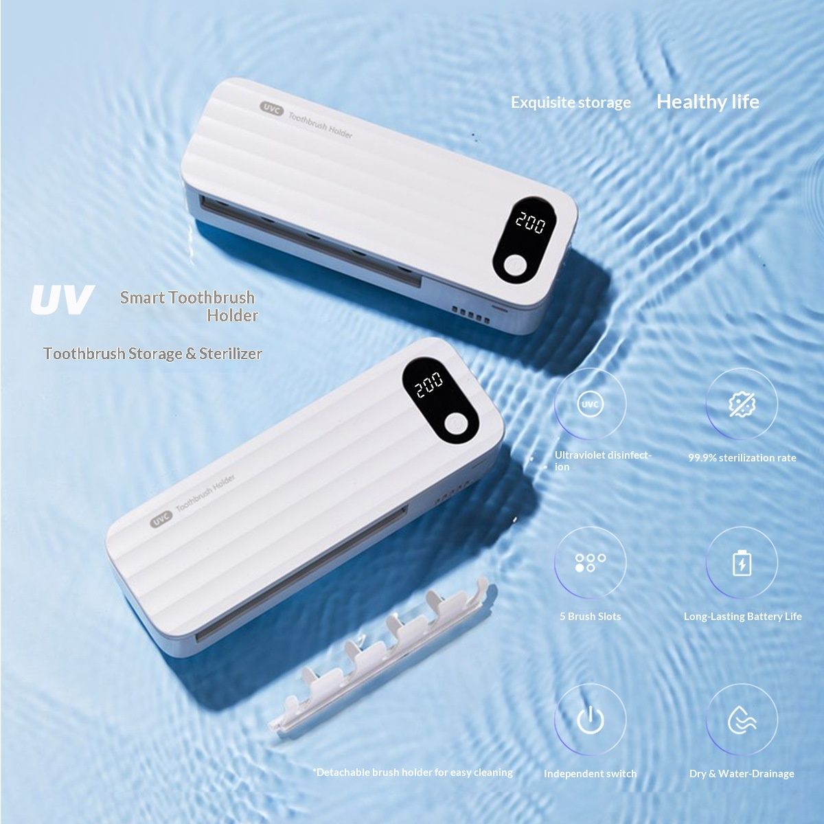 Toothbrush Cleaner, 5 Slots Wall Mounted Toothbrush Holder for Bathroom, Timer Function, Cordless & No Drilling โ image 4