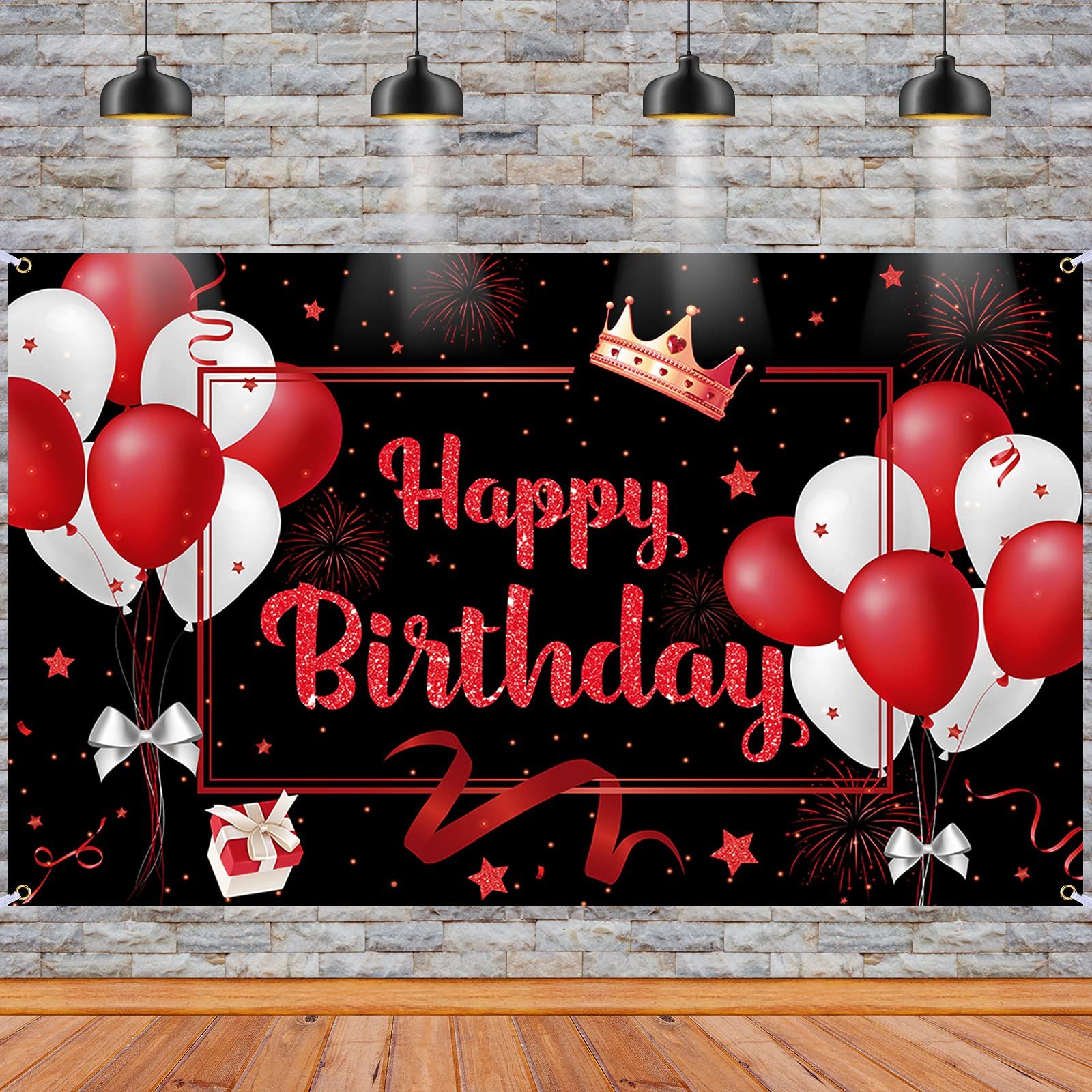 Red Happy Birthday Banner Decorations Large Red and Black Birthday Backdrop Sign in Birthday Decorations Photo 71x44Inch