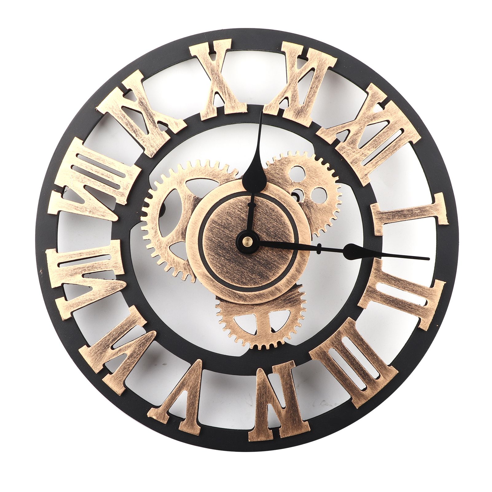 3D Rustic Handmade Wall Clock Gear Wooden Vintage Decor for Living Room/Office/Bar 30cm Gold