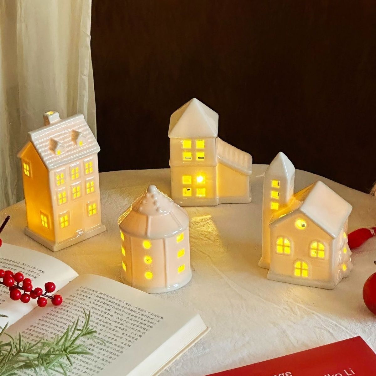 ceramic christmas tree, lit up house ornaments, nordic christmas decor, festive holiday ornaments, australia christmas decorations — image 3