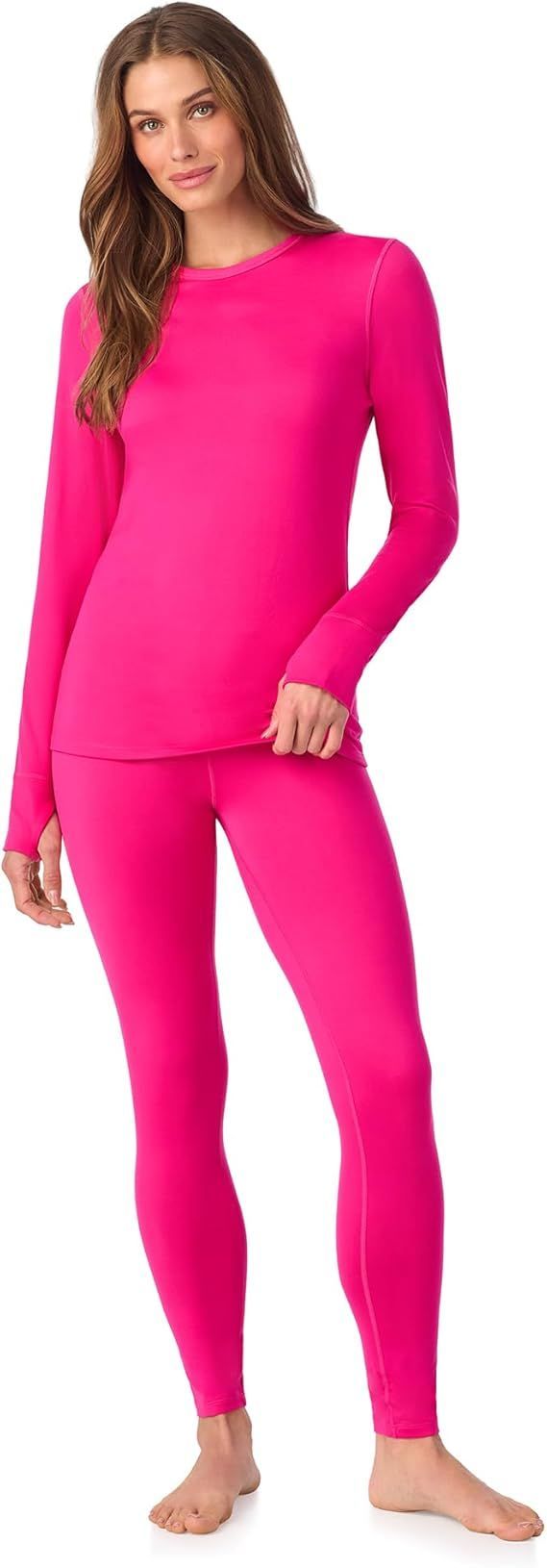 Cuddl Duds Womens Heavyweight Cold Weather Fleece Lined Thermal Set โ Long Sleeve Top & Leggings - Winter Lounge Sets - Red - Size L