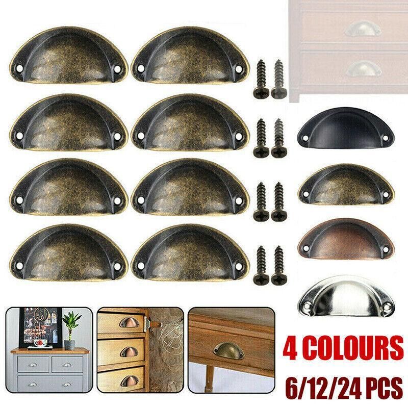 6X Cupboard Door Cabinet Cup Drawer Furniture Retro Antique Pull Shell Handle - Red Bronze — image 2