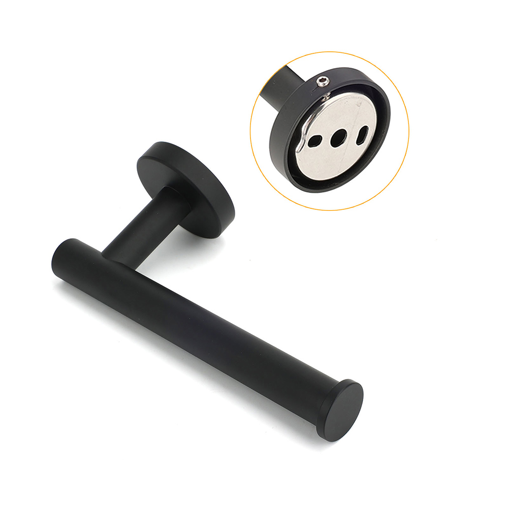 Matt Black Round Stainless Steel Toilet Paper Roll Tissue Holder Bathroom Wall — image 3