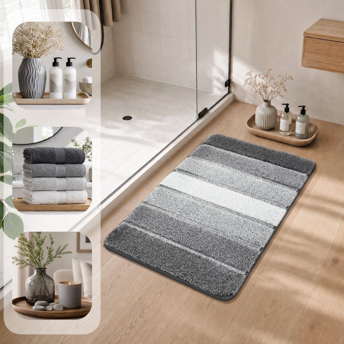 Bathroom Rugs, Ultra Soft Absorbent Bath Mat, Beige | Non-Slip TPR Backing Stays in Place, Machine Washable Bath Rugs Shaggy Rug for Bathroom Floor — image 3