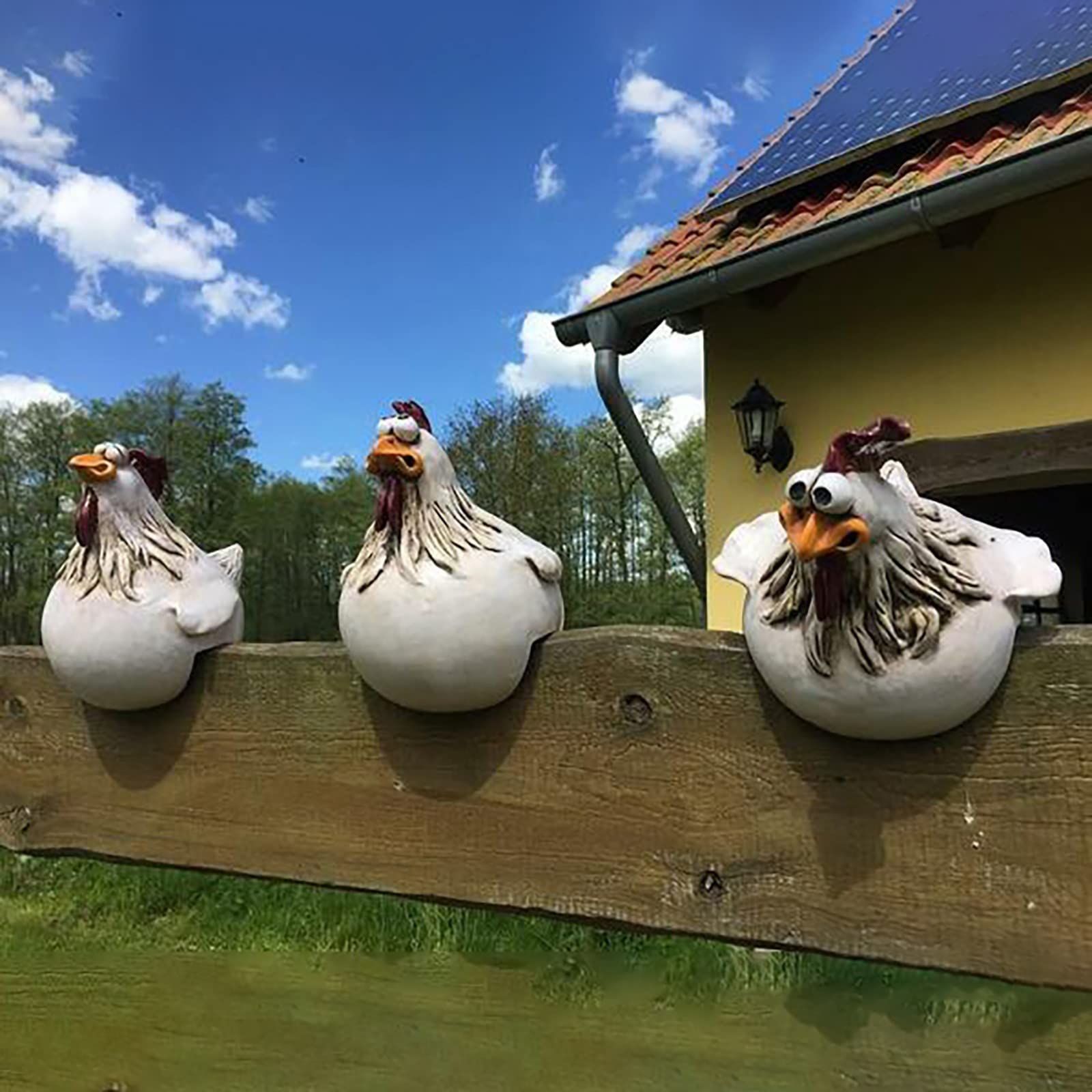 3pcs Funny Chicken Fence Ornament, Chicken Yard Statue Resin Ornament Rooster Outdoor Sculpture Garden Decoration Chicken Decor