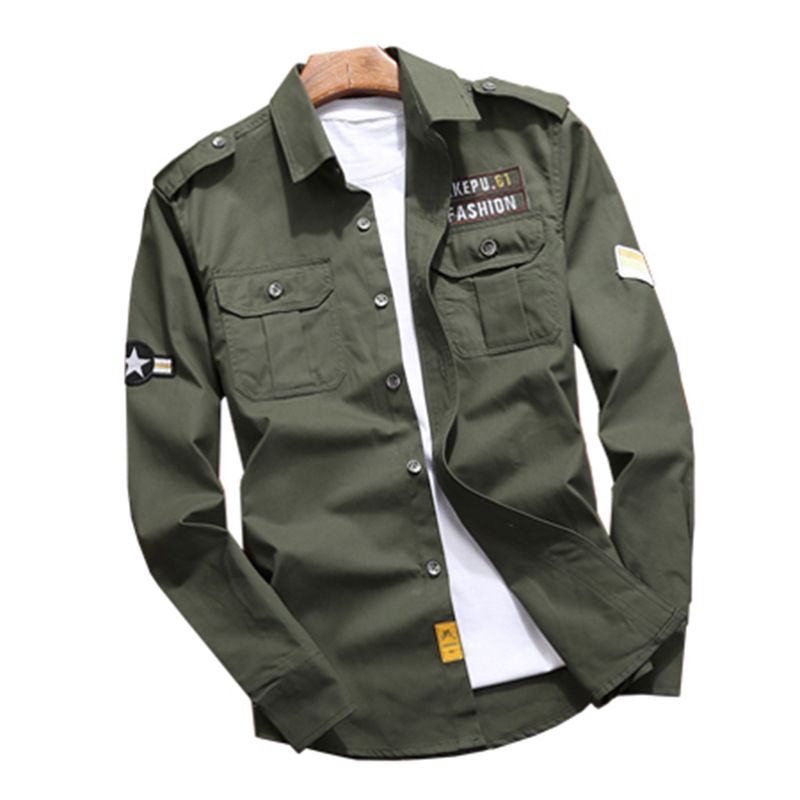 Jekop Men Long Sleeve Cotton Shirt Outdoor Workwear Khaki XXXXL โ image 5