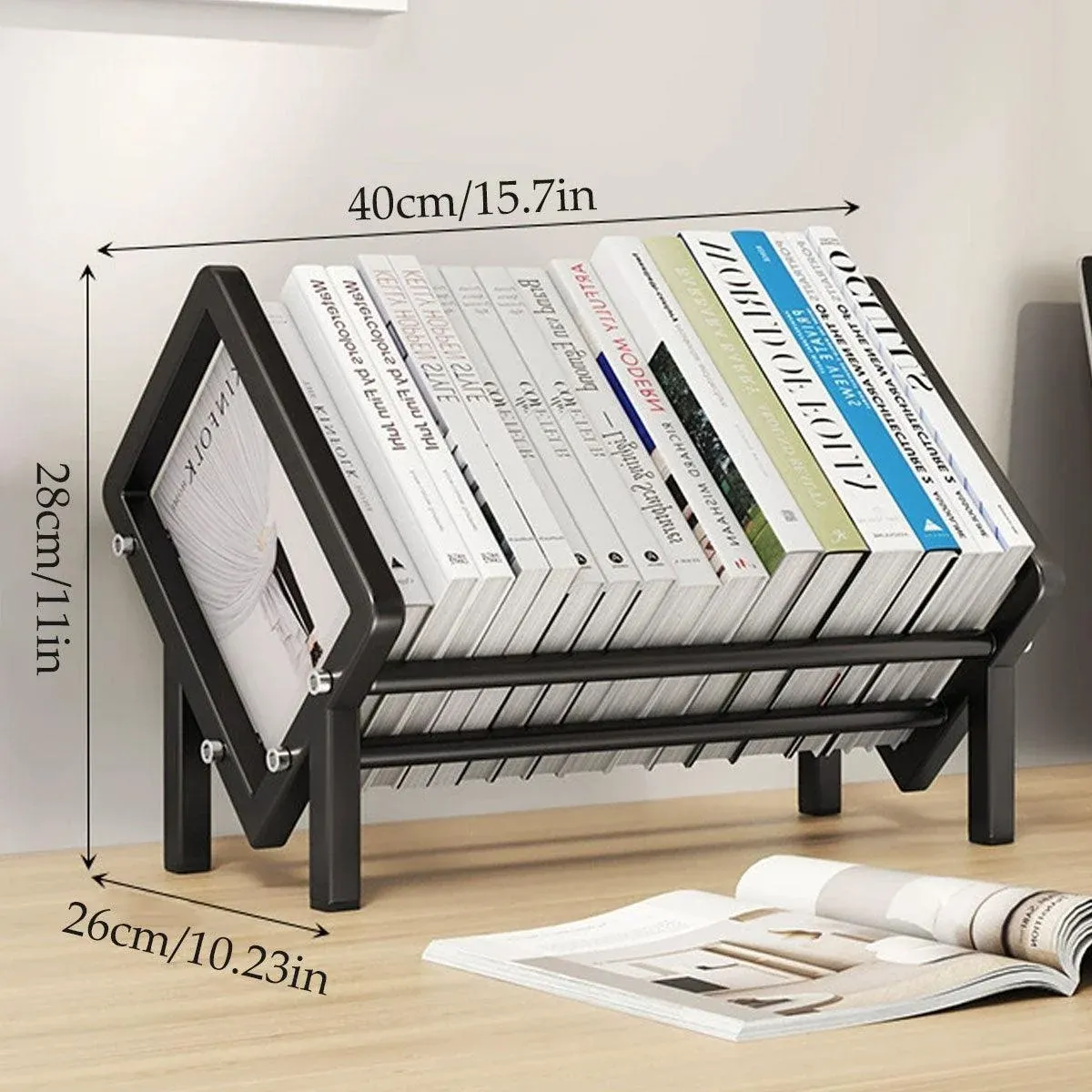 Simple Desktop Stainless Steel Bookcase Storage Organizer Shelf for Office — image 3